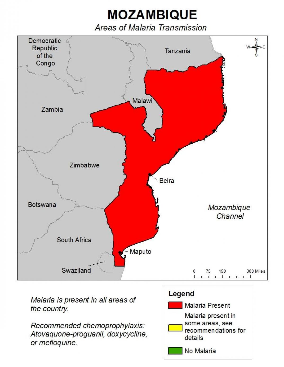 carte du Mozambique, le paludisme